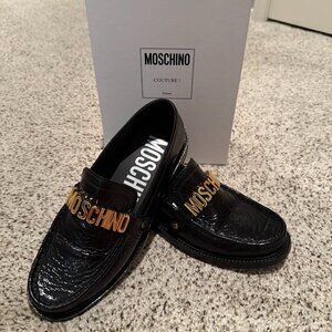 Moschino | College 25 Patent Leather Logo Loafers | Black Nero | Size: 39